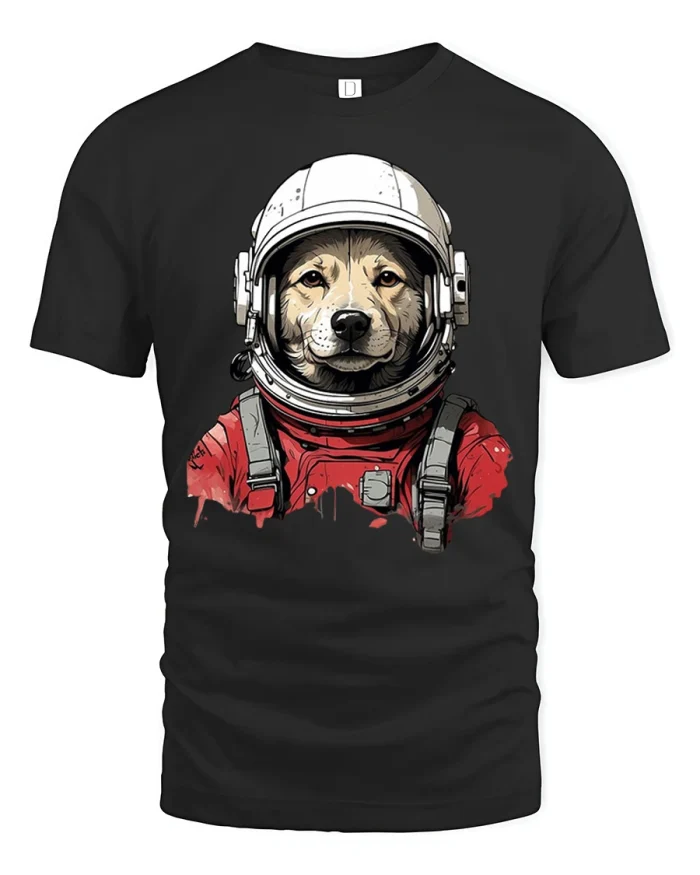 Astronaut Dog T Shirt Cute Space Puppy Graphic Fun Tee - black t-shirt on white background
