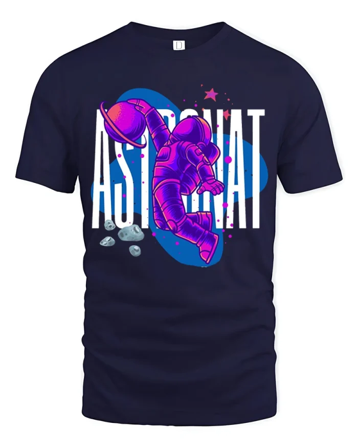Cosmic Astronaut Graphic T Shirt Funny Space Explorer Tee - navy t-shirt on white background