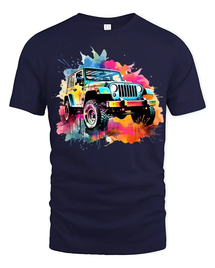 Color Splash Jeep Graphic T Shirt Retro Offroad Adventure Tee - navy t-shirt on white background