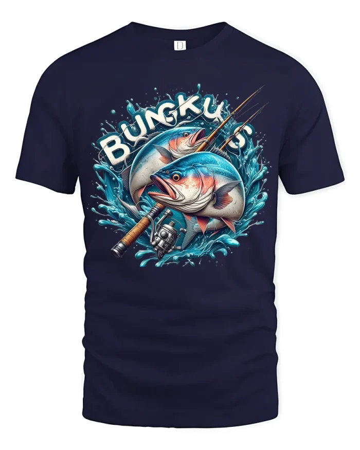 Funny Bunker Fishing Graphic T Shirt Cool Angler Catch Tee - navy t-shirt on white background