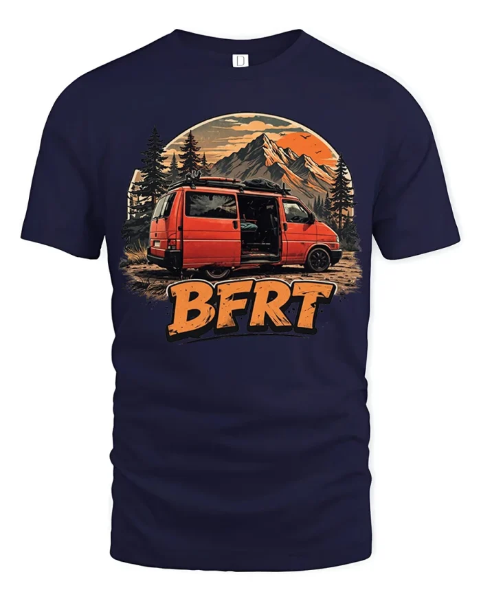 BERT Camper Van Mountain Adventure Graphic T Shirt Outdoor Vibes - navy t-shirt on white background