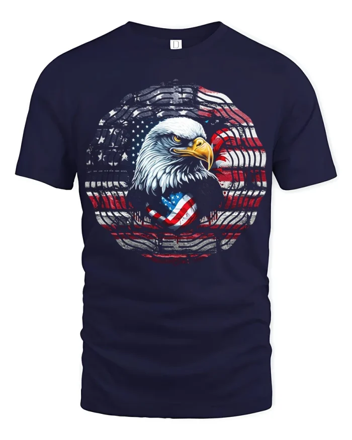 American Eagle Flag T Shirt Patriotic Freedom Graphic Tee - navy t-shirt on white background