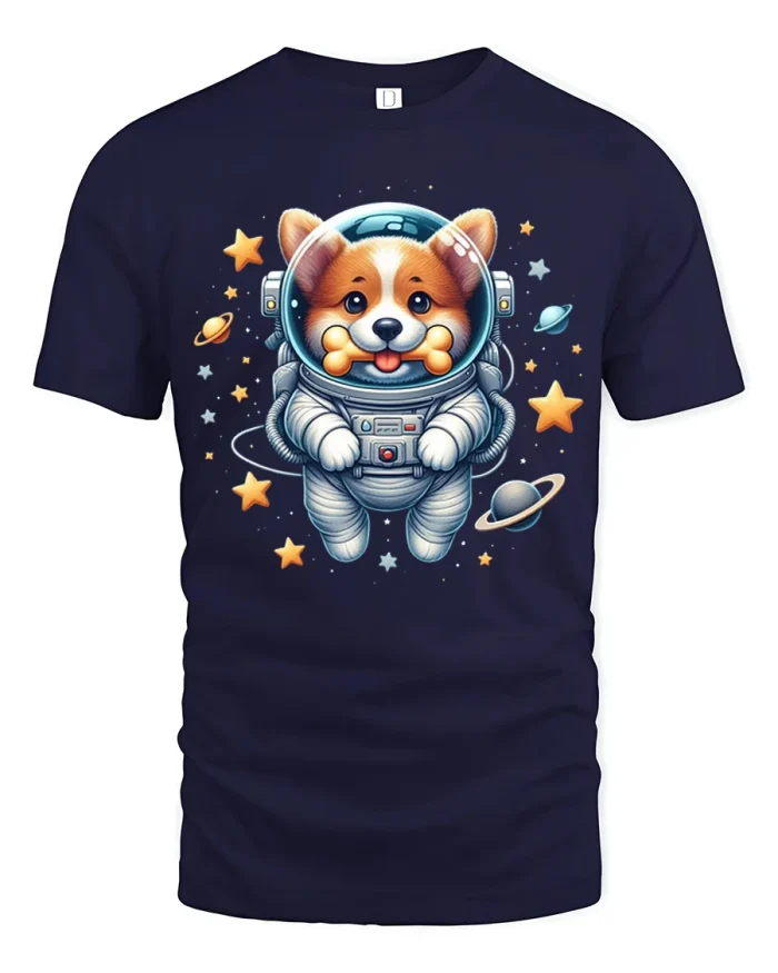Cute Astronaut Dog T Shirt Space Puppy Galaxy Graphic Tee - navy t-shirt on white background