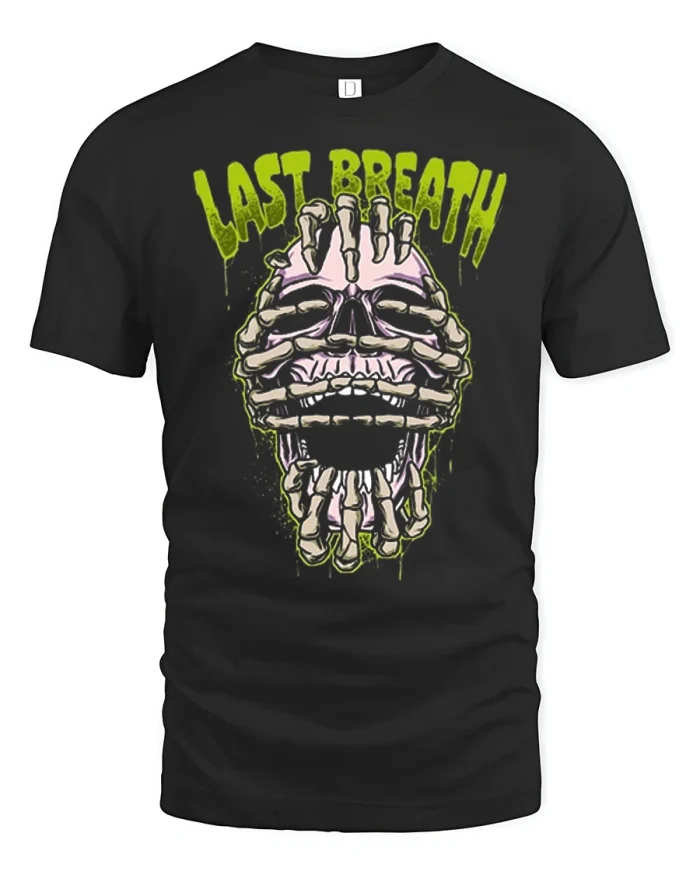 Last Breath Skull Horror Graphic Tshirt Dark Gothic Style - black t-shirt on white background