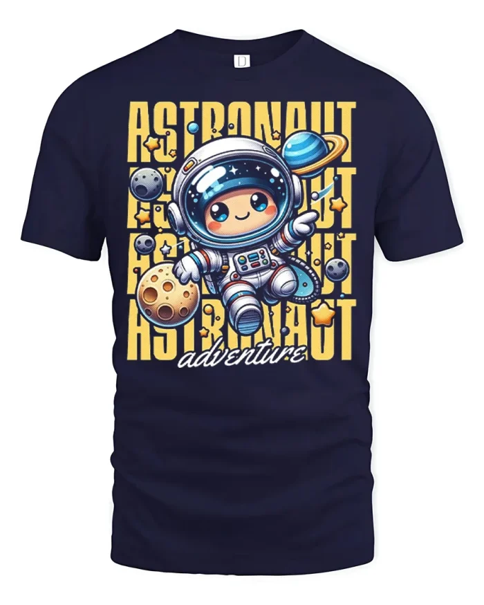 Cute Astronaut Adventure Space Graphic Tshirt Cosmic Fun - navy t-shirt on white background