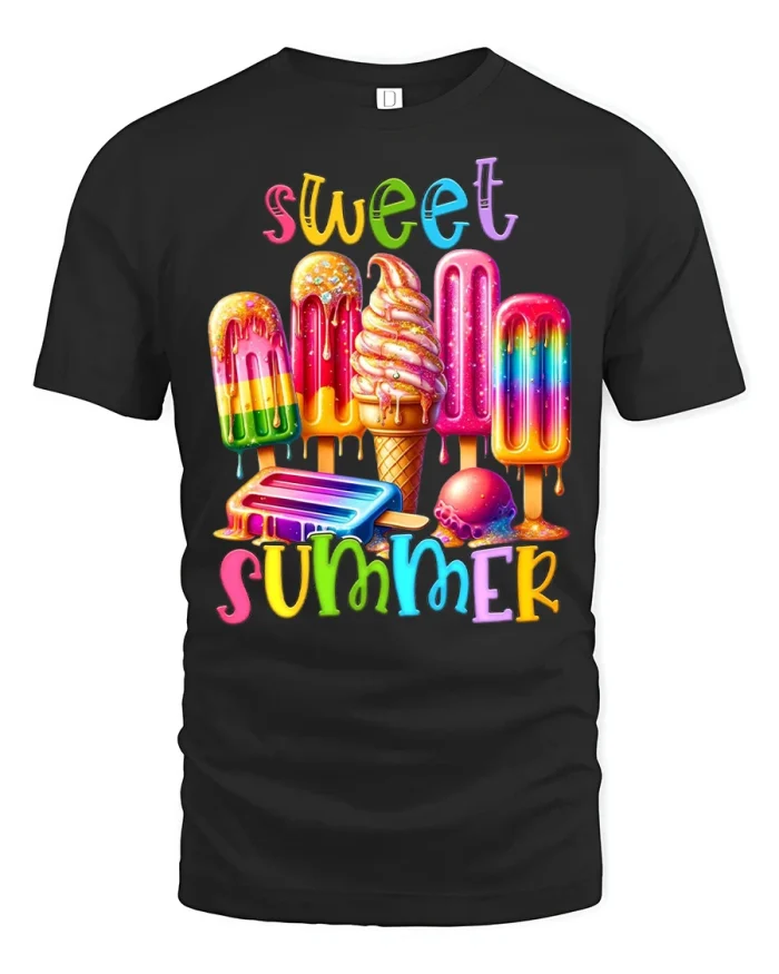 Sweet Summer Ice Cream Graphic Tshirt Colorful Candy Vibe - black t-shirt on white background