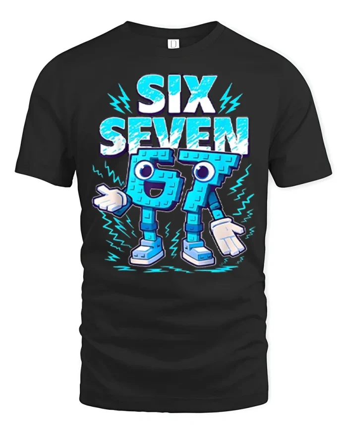 Six Seven GT Funny Cartoon Number Graphic Tshirt Cool Style - black t-shirt on white background