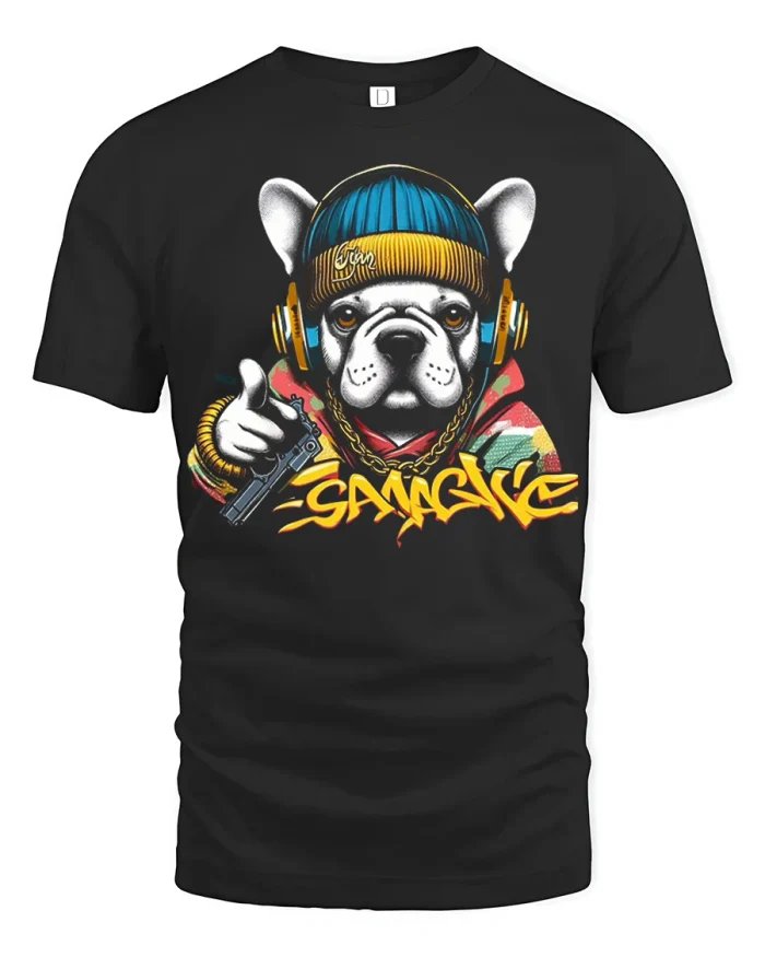 Savage Bulldog Streetwear Graphic Tshirt Urban Hip Hop Style - black t-shirt on white background