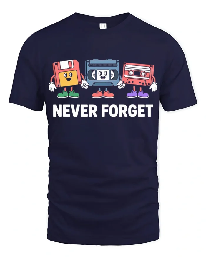 Never Forget Retro Cassette Graphic Tshirt Vintage Music Vibe - navy t-shirt on white background