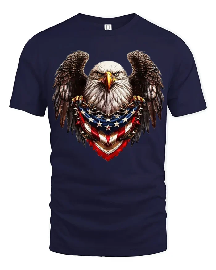 American Eagle Flag Graphic Tshirt Patriotic Freedom Style - navy t-shirt on white background