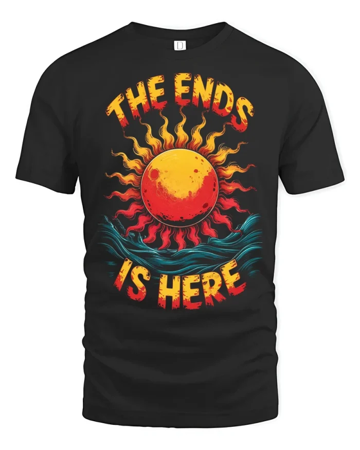 The End Is Here Sun Wave Graphic Tshirt Bold Summer Style - black t-shirt on white background