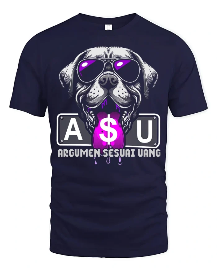 Funny Money Dog Graphic T Shirt Cool Dollar Attitude Style - navy t-shirt on white background