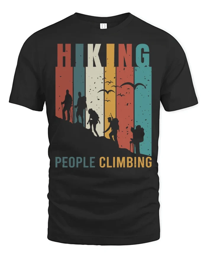 Vintage Hiking People Climbing Graphic Tshirt Outdoor Adventure - black t-shirt on white background