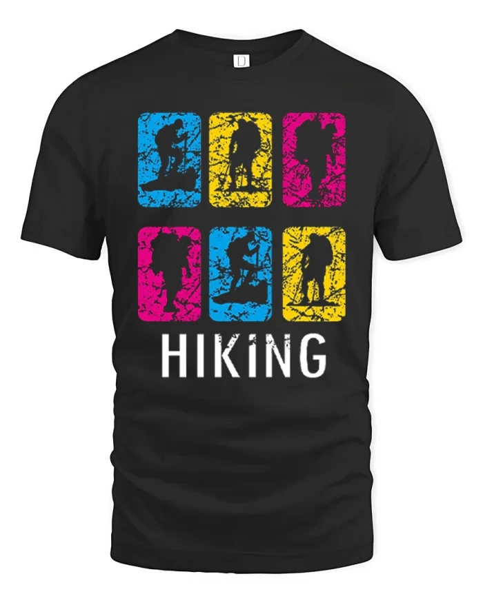 Vintage Hiking Adventure Silhouette Graphic Tshirt Outdoor Style - black t-shirt on white background