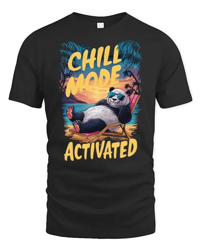 Chill Mode Activated Panda Beach Graphic Tshirt Funny Relax Style - black t-shirt on white background