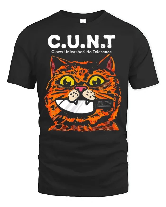 Claws Unleashed No Tolerance Cat Graphic T Shirt Bold Attitude - black t-shirt on white background