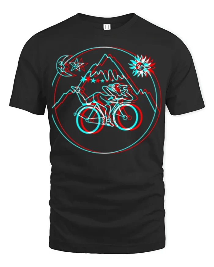 Neon Mountain Bike Adventure Graphic T Shirt Retro Cycling Vibe - black t-shirt on white background