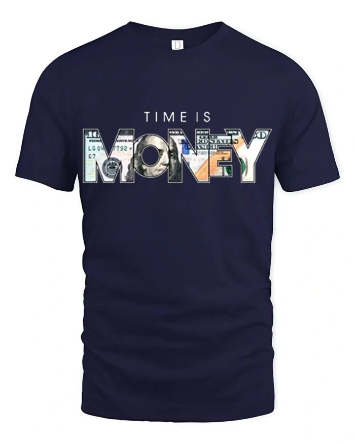 Time Is Money Graphic T Shirt Bold Finance Motivation Style - navy t-shirt on white background