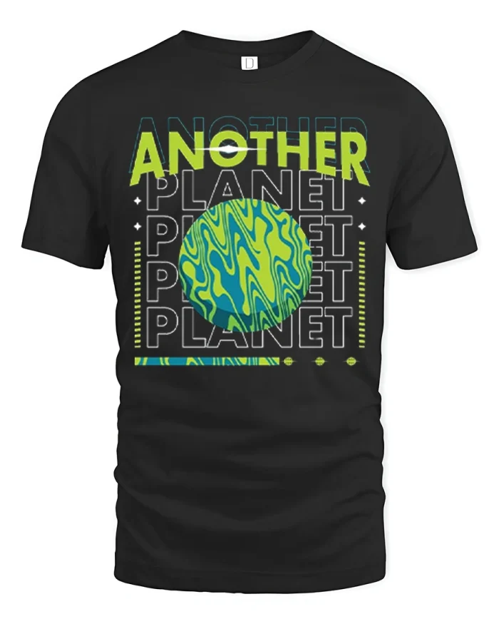 Another Planet Graphic T Shirt Futuristic Space Style Vibe - black t-shirt on white background
