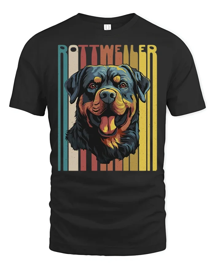 Vintage Rottweiler Dog Graphic T Shirt Retro Stripe Style Tee - black t-shirt on white background