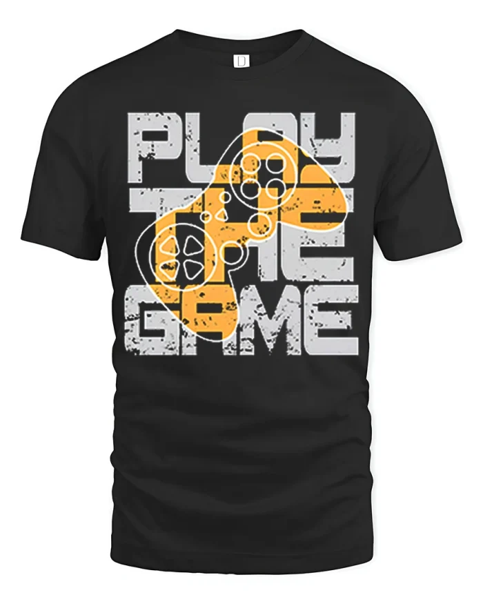Play The Game Controller Graphic T Shirt Cool Gamer Style Tee - black t-shirt on white background