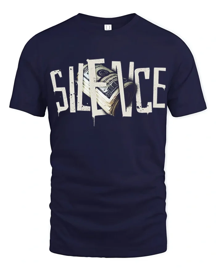 Silence Money Stack Graphic T Shirt Hustle Streetwear Tee - navy t-shirt on white background