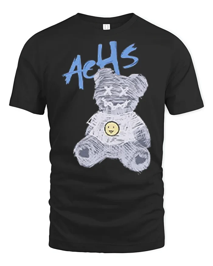 AcHs Sketch Teddy Bear Graphic T Shirt Cute Street Art Tee - black t-shirt on white background
