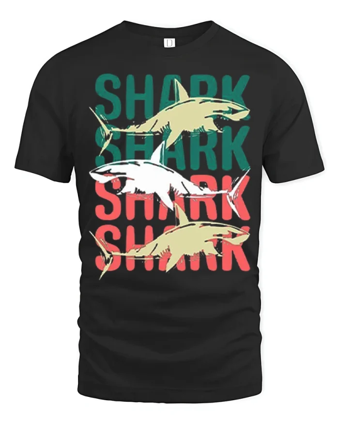 Vintage Shark Trio Graphic T Shirt Ocean Predator Style Tee - black t-shirt on white background