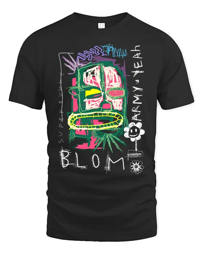 Abstract Graffiti Face Bloom Graphic T Shirt Urban Art Style Tee - black t-shirt on white background