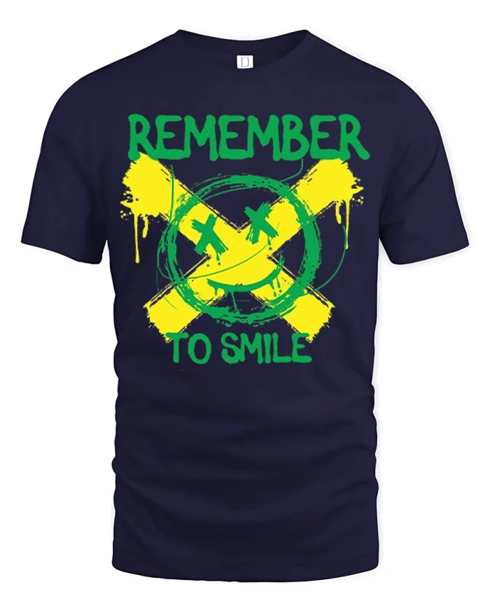 Remember To Smile Graphic T Shirt Positive Vibes Streetwear Tee - navy t-shirt on white background