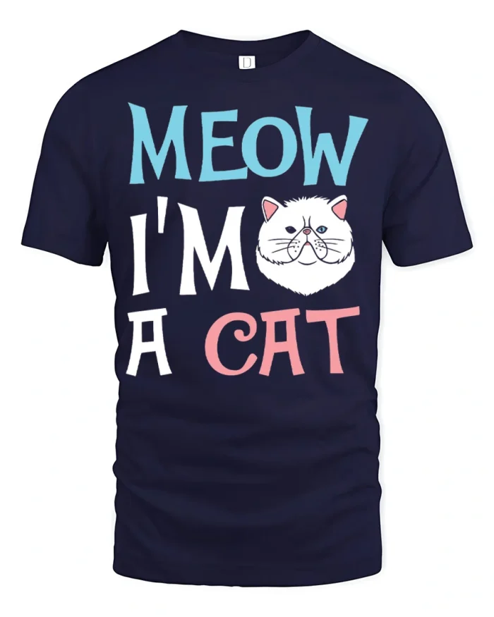 Meow Im A Cat Funny Graphic T Shirt Cute Cat Lover Tee - navy t-shirt on white background