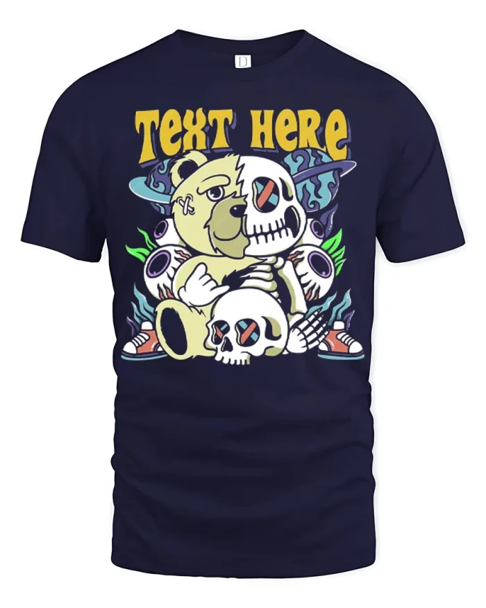 Cute Bear Skull Mashup Graphic T Shirt Funny Street Art Tee - navy t-shirt on white background