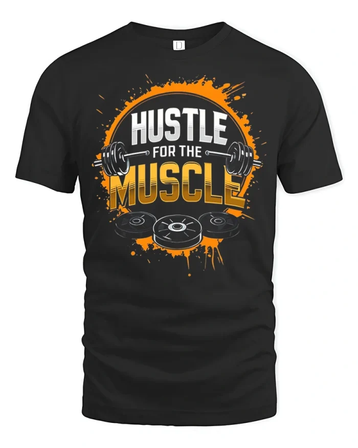 Hustle For The Muscle Gym Motivation Workout T Shirt - black t-shirt on white background