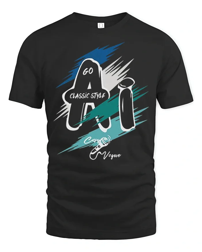 Go All Classic Style Retro Brush Stroke Graphic T Shirt - black t-shirt on white background