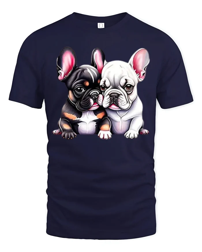 Cute French Bulldog Best Friends Graphic T Shirt Soft Casual Tee - navy t-shirt on white background