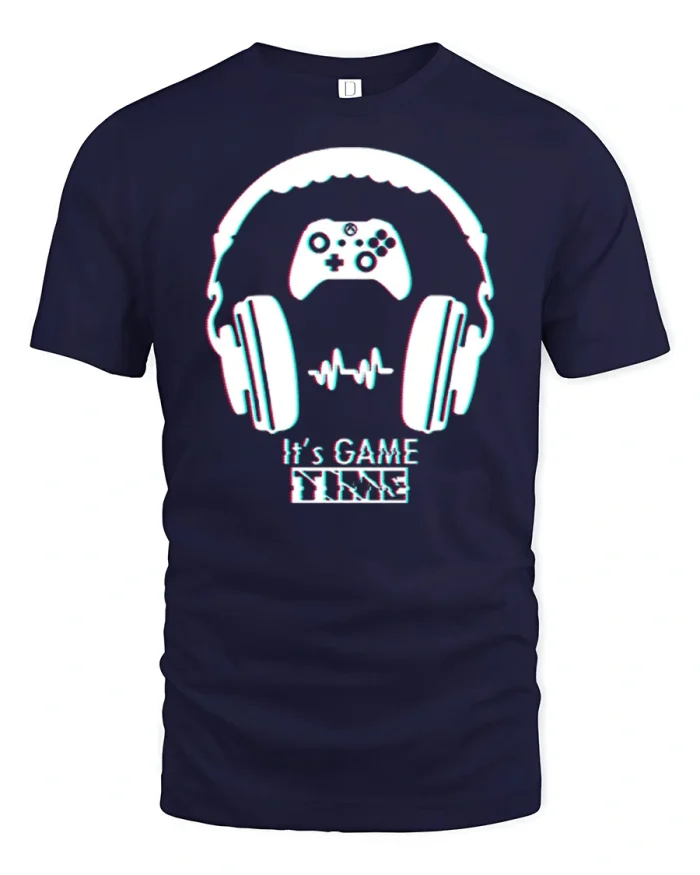 Its Game Time Gamer Headphones Graphic T Shirt Soft Casual Tee - navy t-shirt on white background