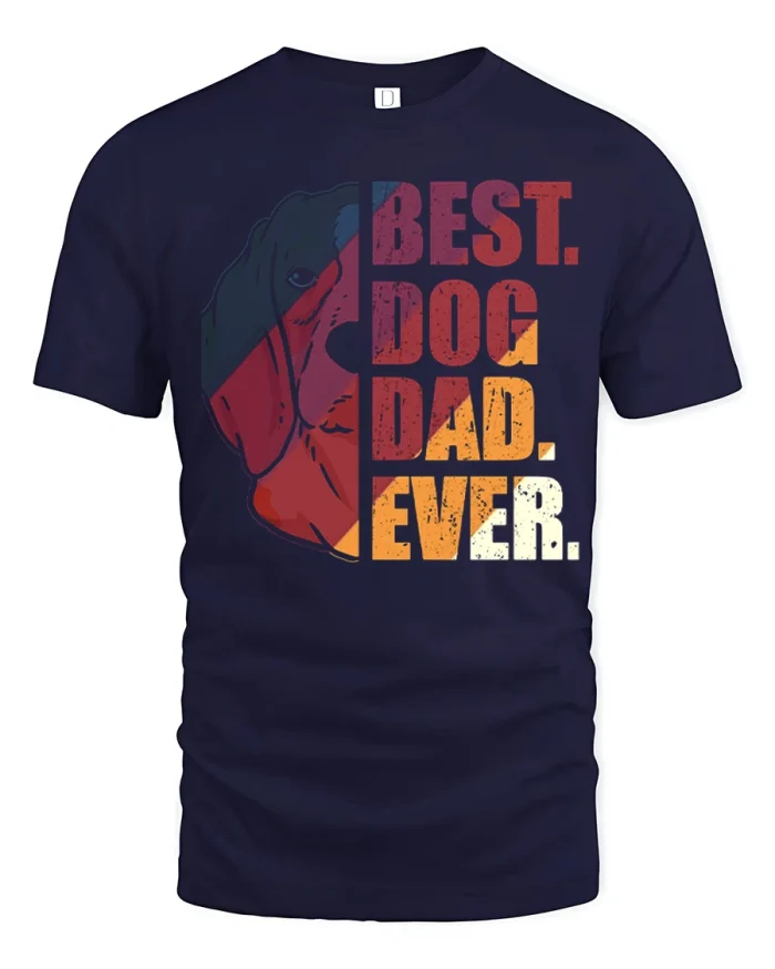Best Dog Dad Ever Tshirt Funny Vintage Style Graphic Gift - navy t-shirt on white background