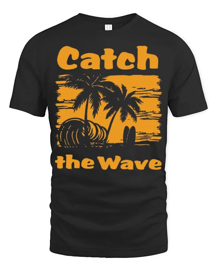 Catch The Wave Surf Graphic T Shirt Retro Beach Vibes Tee - black t-shirt on white background