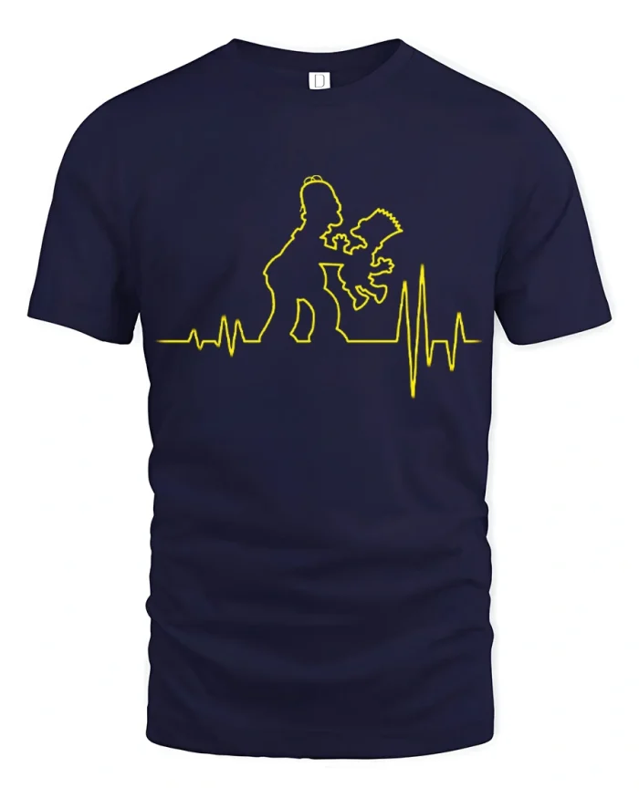Funny Dad Heartbeat Cartoon Graphic T Shirt Classic Family Tee - navy t-shirt on white background