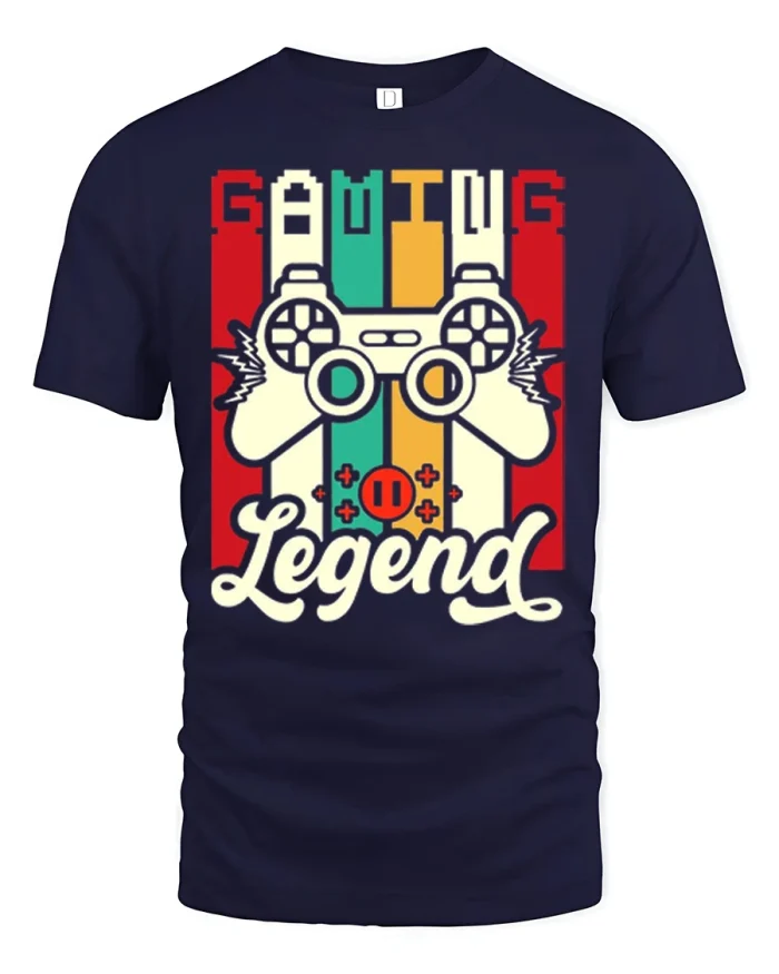 Gaming Legend Retro Controller Graphic T Shirt Cool Gamer Tee - navy t-shirt on white background