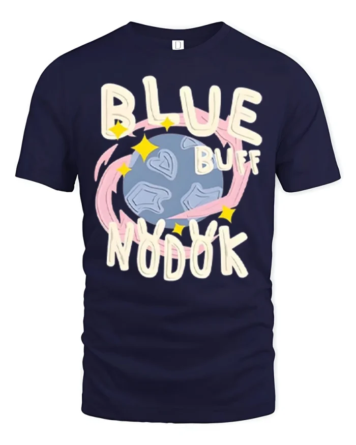Blue Buff Noob Funny Gamer Phrase Graphic T Shirt Cute Tee - navy t-shirt on white background