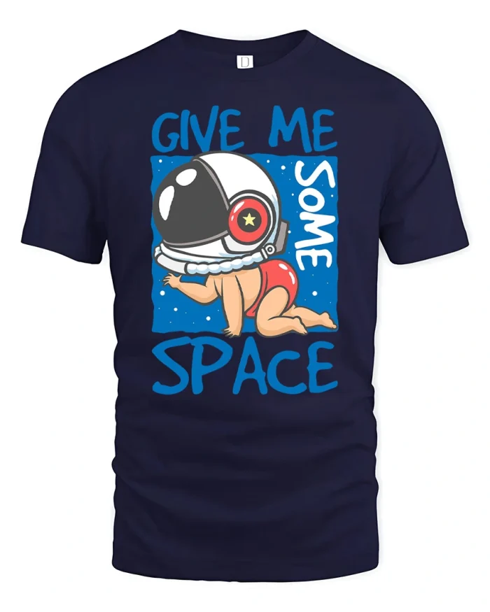 Give Me Some Space Funny Baby Astronaut Graphic T Shirt Tee - navy t-shirt on white background