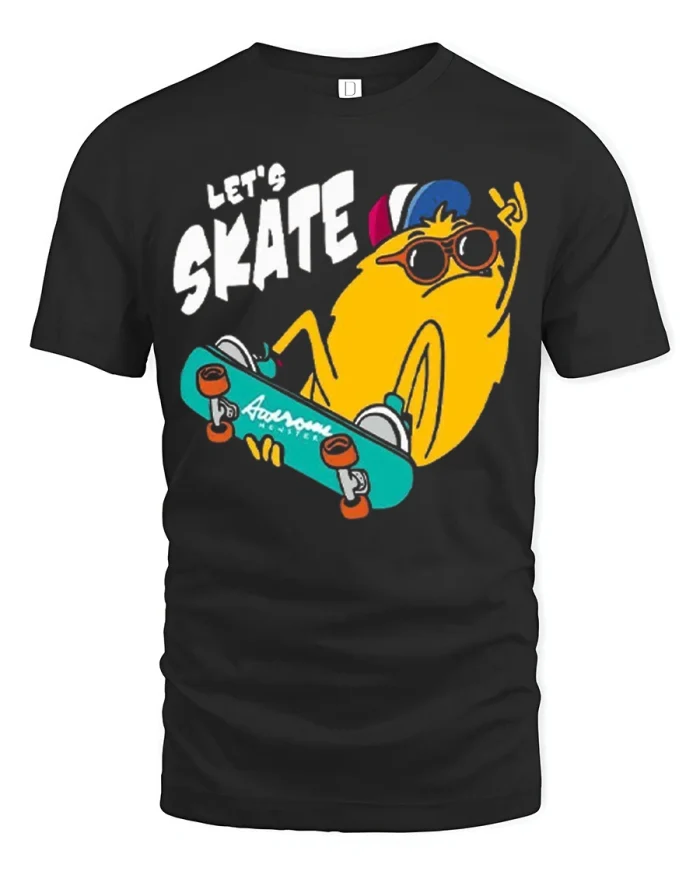 Funny Let’s Skate Cool Chick Skateboard Graphic T Shirt - black t-shirt on white background
