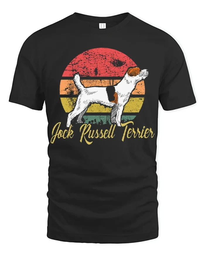Vintage Jack Russell Terrier Sunset Retro Style T Shirt - black t-shirt on white background