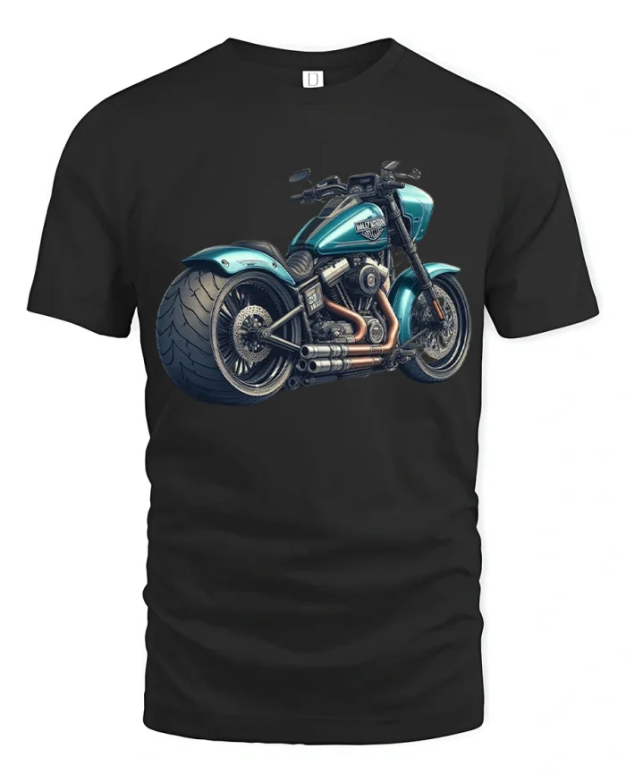 Cool Custom Chopper Motorcycle Graphic Biker Style T Shirt - black t-shirt on white background