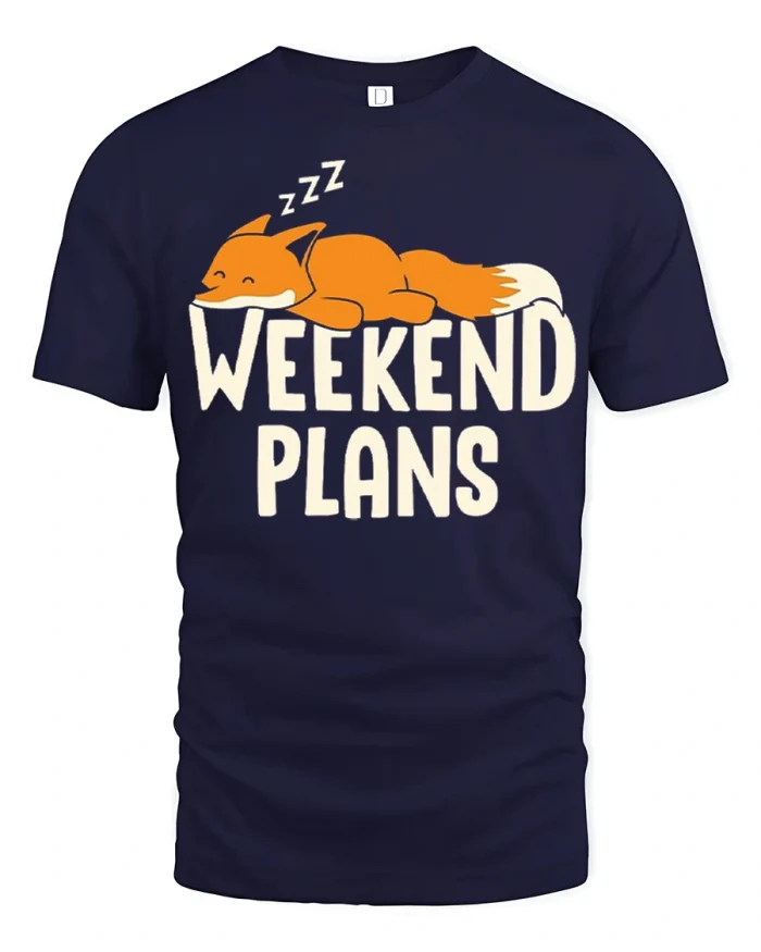 Funny Sleeping Fox Weekend Plans Lazy Mood Graphic T Shirt - navy t-shirt on white background