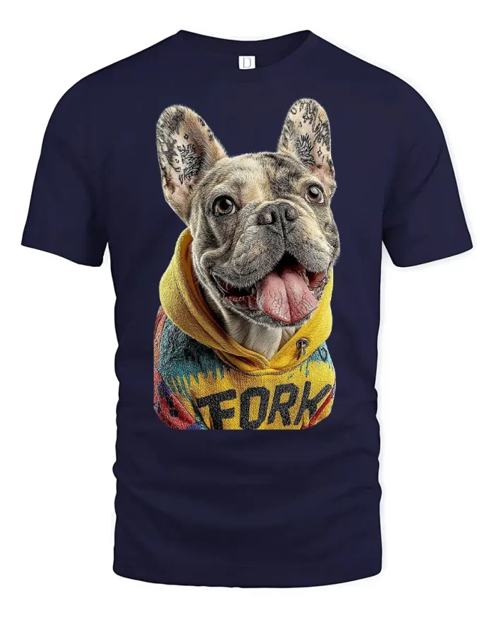 Funny French Bulldog Hoodie New York Style Dog T Shirt - navy t-shirt on white background