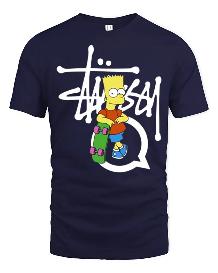 Funny Skate Kid Cartoon Street Style Graphic Cool T Shirt - navy t-shirt on white background