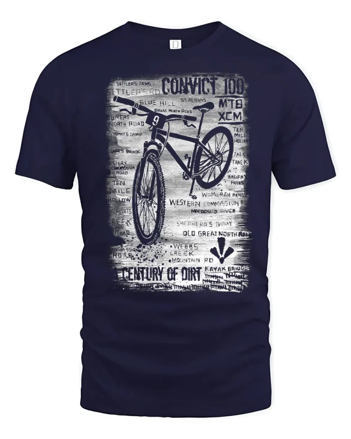 Vintage Mountain Bike Century Of Dirt Graphic Biker T Shirt - navy t-shirt on white background