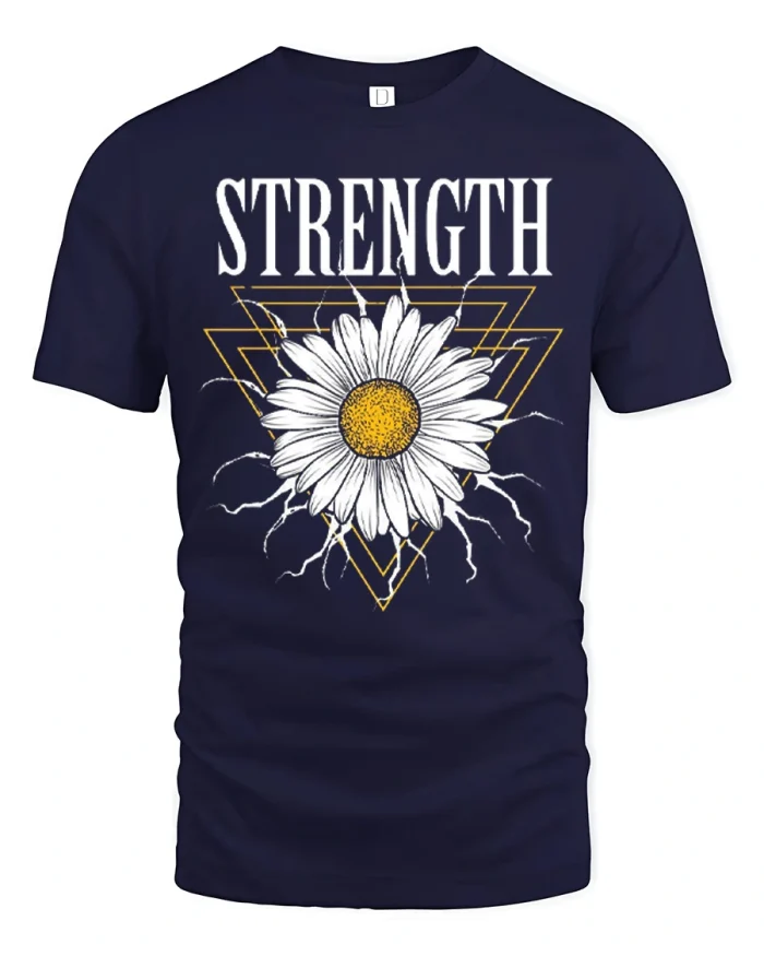 Strength Daisy Flower Lightning Geometric Graphic T Shirt - navy t-shirt on white background